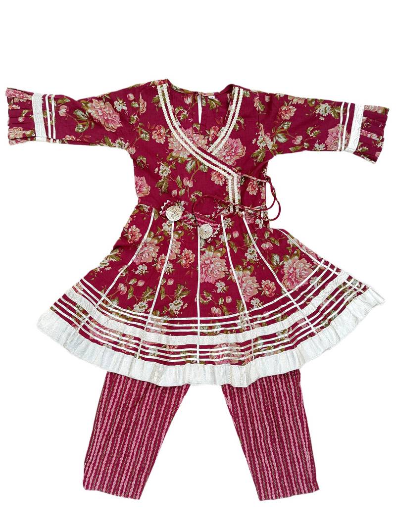Girls maroon floral kurta set