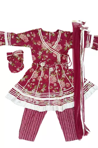 Girls maroon floral kurta set