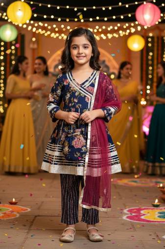 Blue floral kurta set