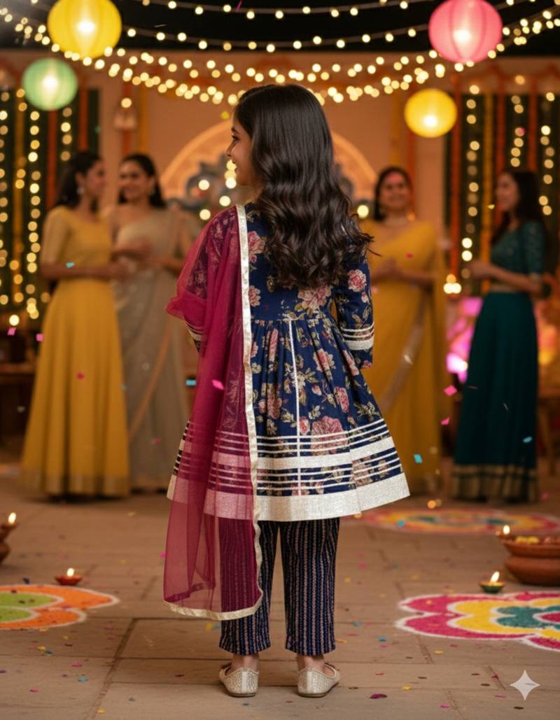 Blue floral kurta set