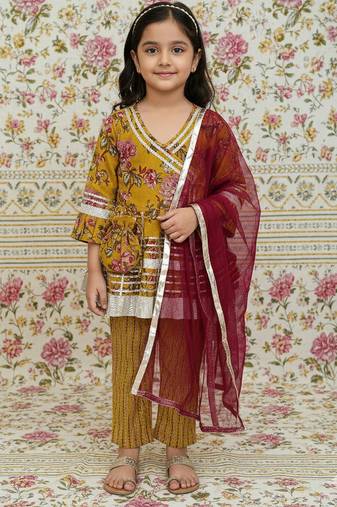 Mustard floral kurta set
