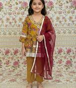 Mustard floral kurta set