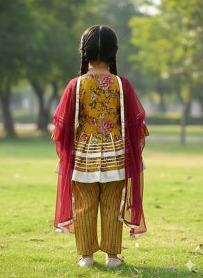 Mustard floral kurta set 2