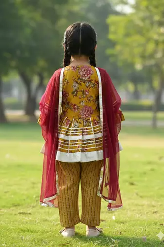 Mustard floral kurta set