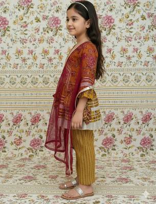 Mustard floral kurta set 3