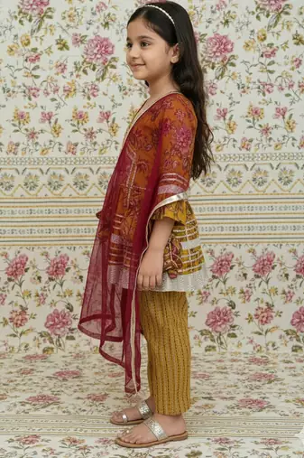Mustard floral kurta set