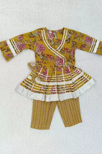 Mustard floral kurta set