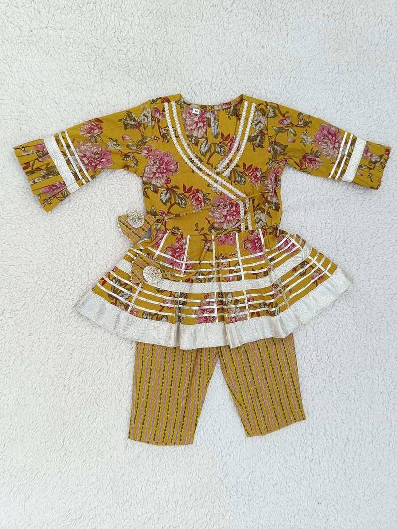 Mustard floral kurta set
