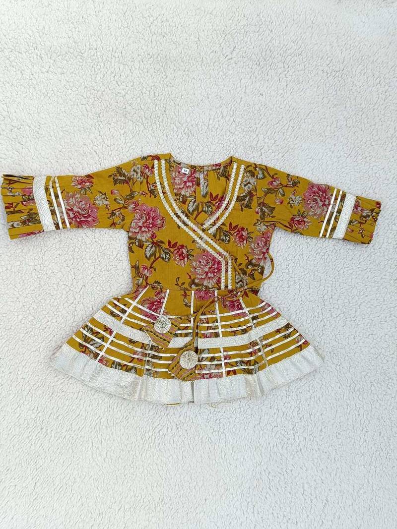 Mustard floral kurta set