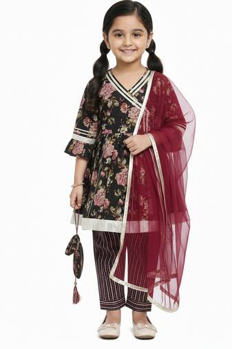 Black floral kurta flare set
