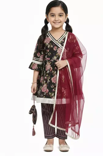 Black floral kurta flare set