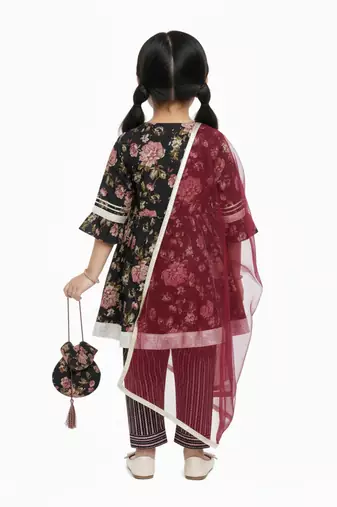 Black floral kurta flare set