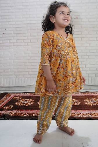 Mustard floral kurta flare set