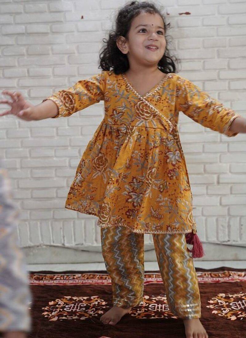 Mustard floral kurta flare set