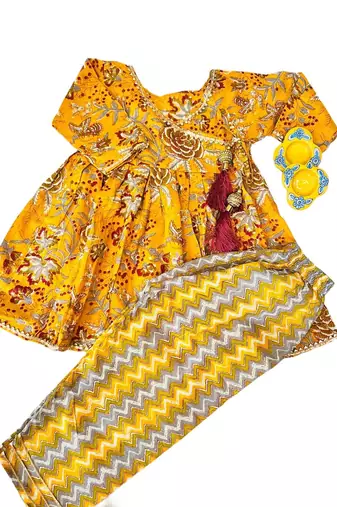 Mustard floral kurta flare set