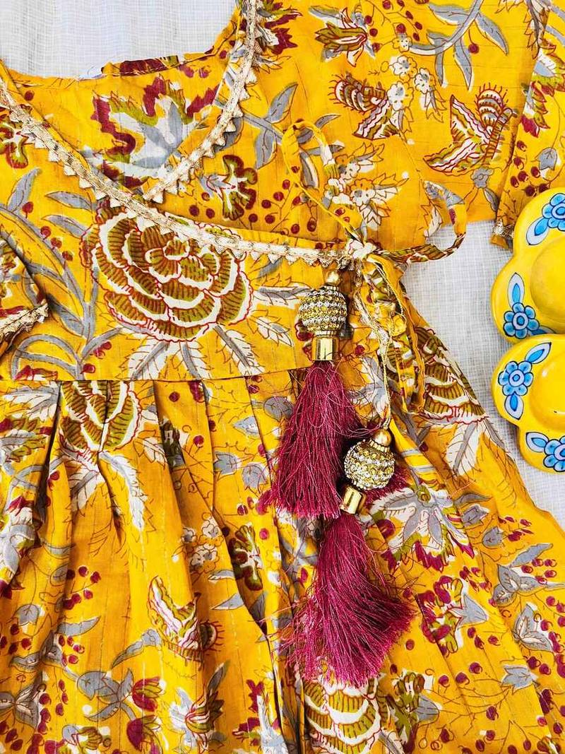 Mustard floral kurta flare set