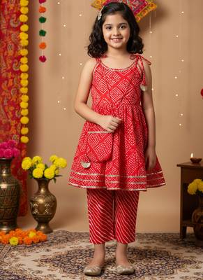 Red jaipuri print kurta set 1