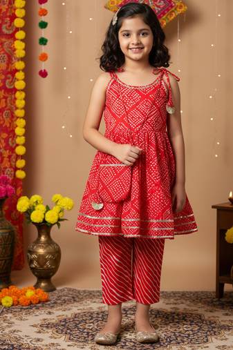 Red jaipuri print kurta set