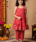 Red jaipuri print kurta set