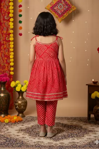 Red jaipuri print kurta set