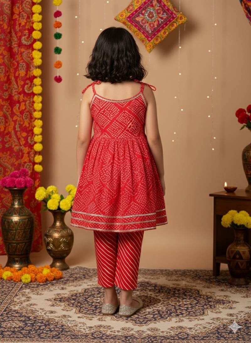 Red jaipuri print kurta set