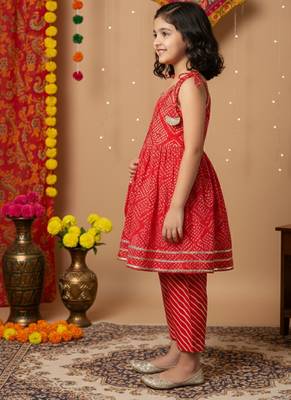 Red jaipuri print kurta set 3