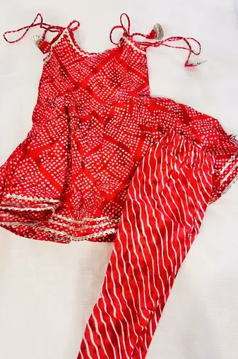 Red jaipuri print kurta set