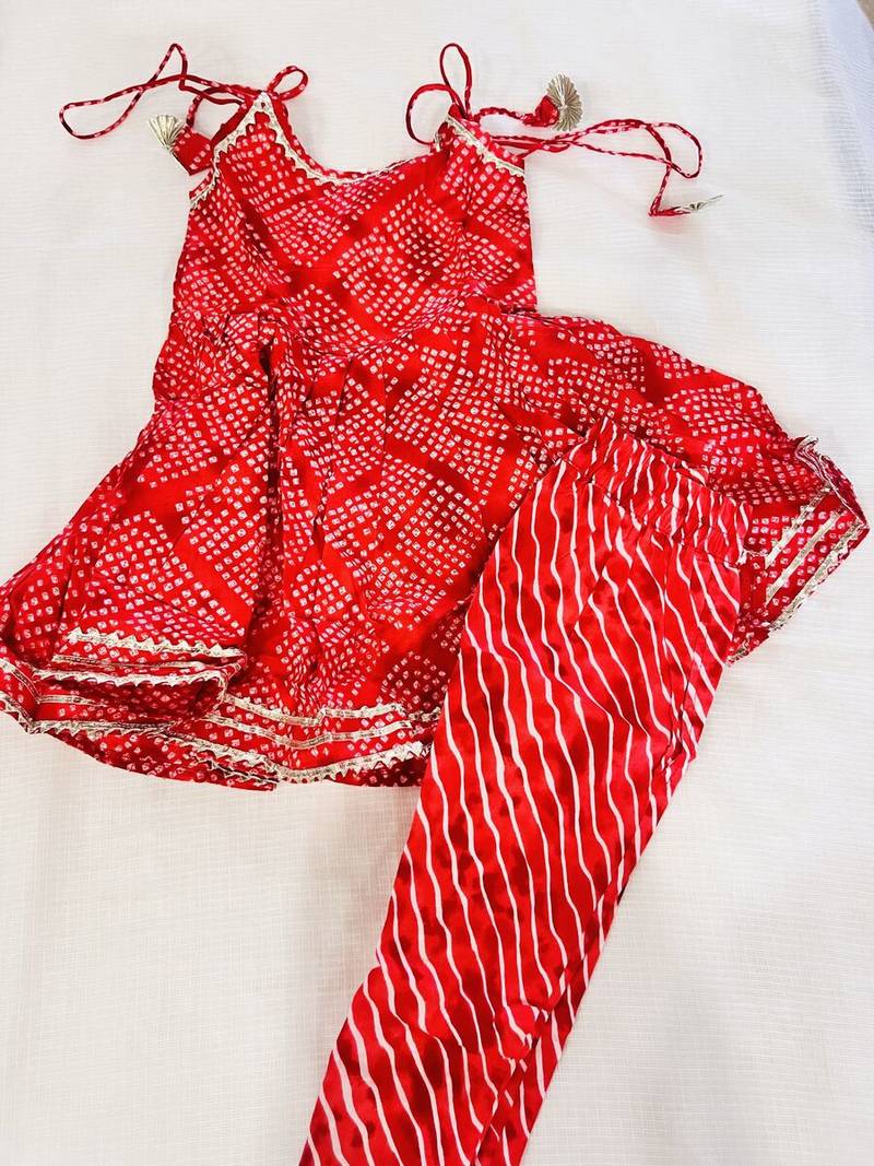 Red jaipuri print kurta set