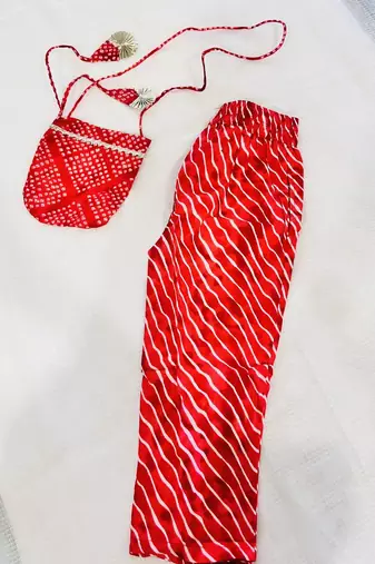 Red jaipuri print kurta set