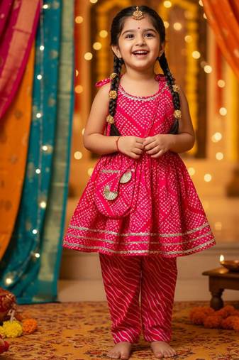 Rani pink jaipuri kurta set