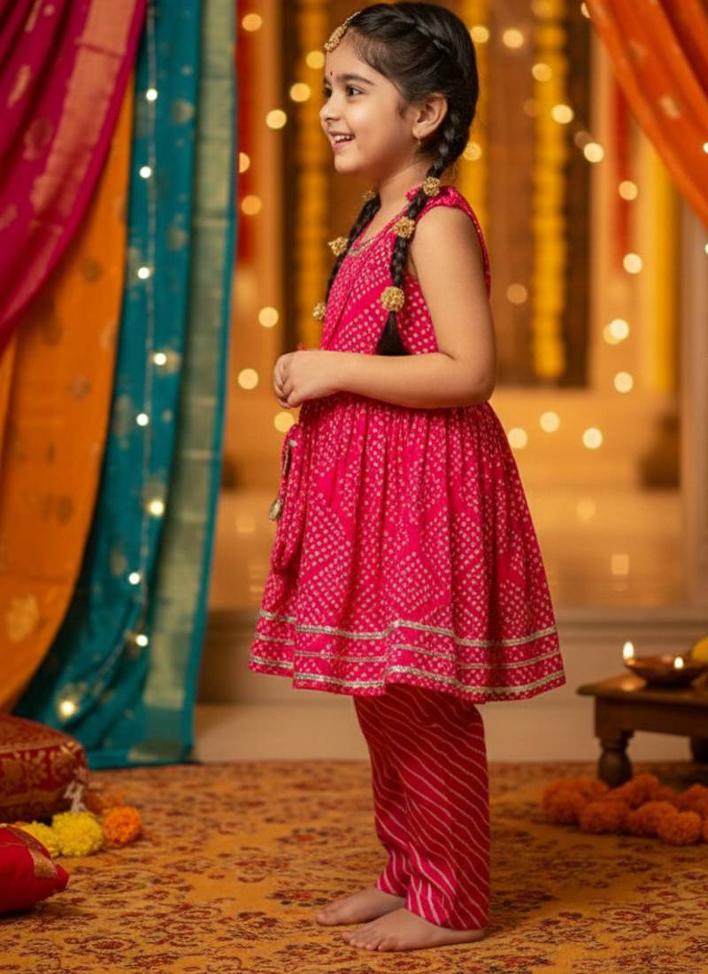 Rani pink jaipuri kurta set