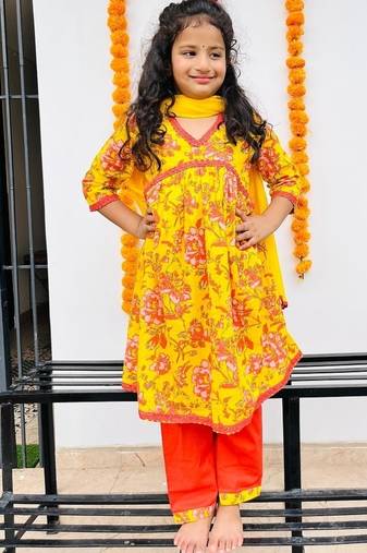 Yellow floral kurta flare set