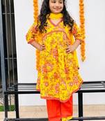 Yellow floral kurta flare set