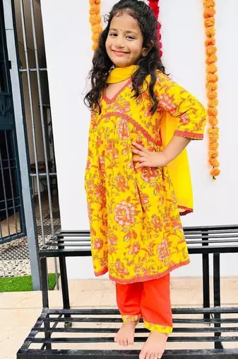 Yellow floral kurta flare set