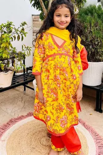 Yellow floral kurta flare set