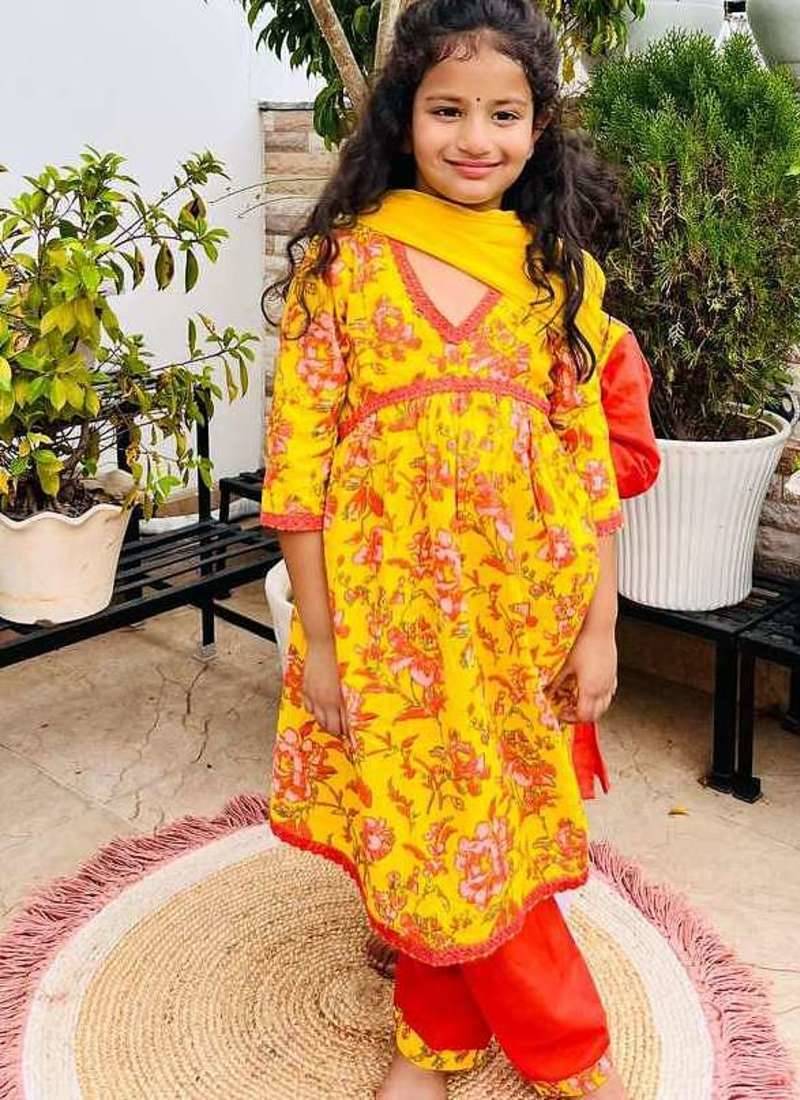 Yellow floral kurta flare set