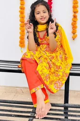 Yellow floral kurta flare set