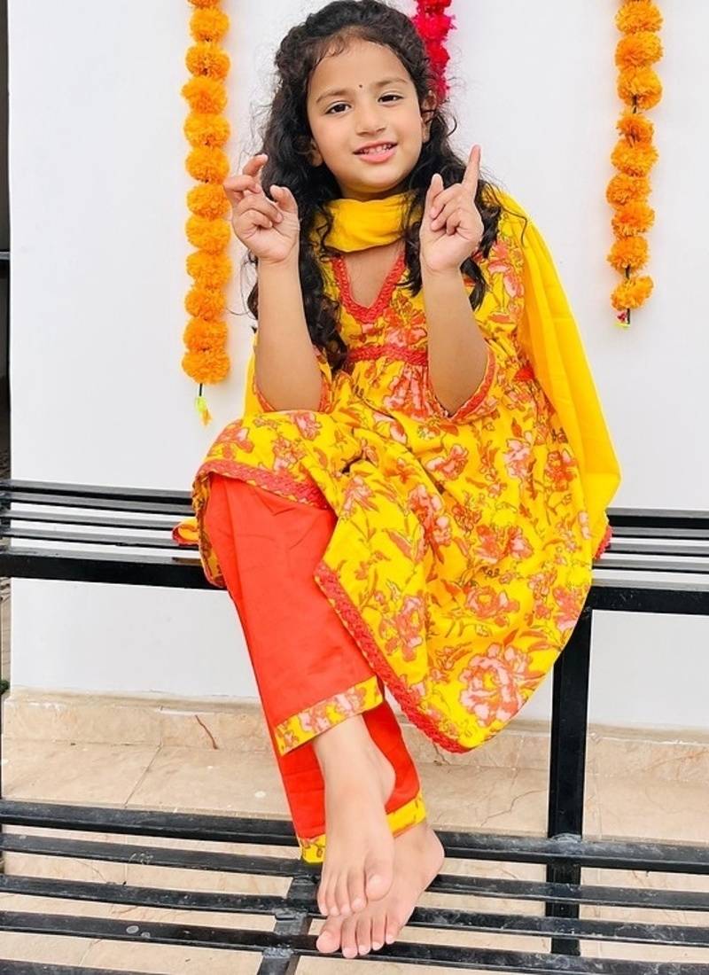 Yellow floral kurta flare set