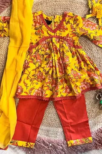 Yellow floral kurta flare set