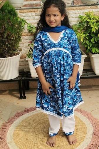 Blue floral kurta flare set