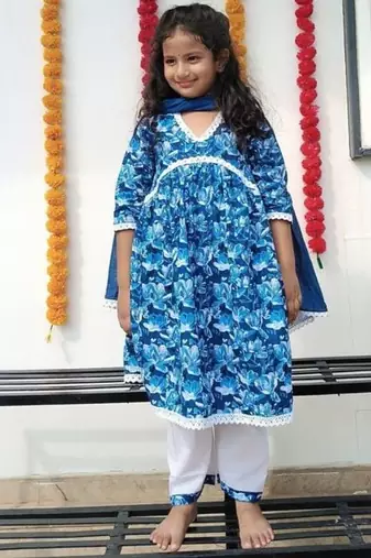 Blue floral kurta flare set