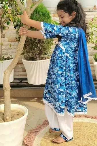 Blue floral kurta flare set