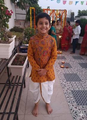 Mustard kurta dhoti set with jacket 1