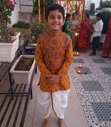 Mustard kurta dhoti set with jacket