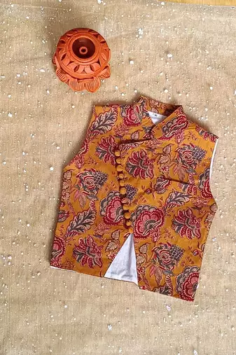 Mustard kurta dhoti set with jacket