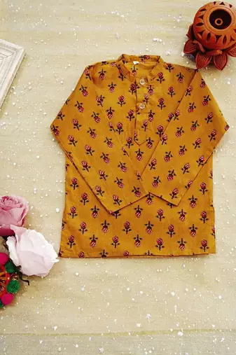 Mustard kurta dhoti set with jacket