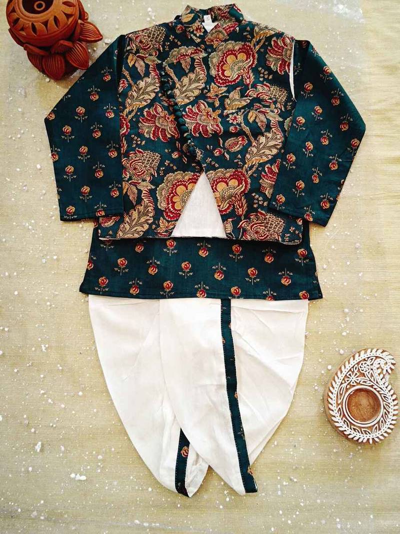 Printed kurta dhoti jacket set
