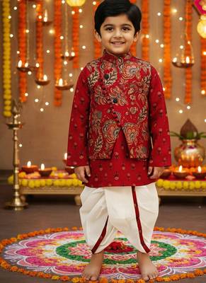 Maroon block print dhoti set 1