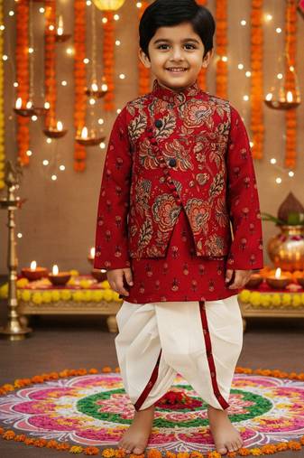 Maroon block print dhoti set