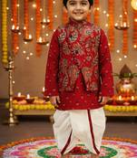 Maroon block print dhoti set